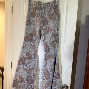 Free People Paisley Flared Pants in Gray and Brown